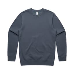 A dark teal sweater with long sleeves and a round neck, featuring a logo.