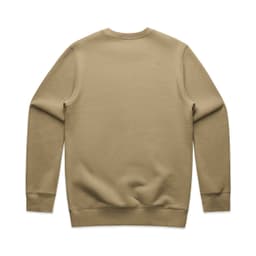 A khaki jumper sweater with long sleeves and a crew neckline, featuring a plain back and ribbed cuffs.