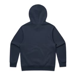 A navy blue hoodie featuring a hood and long sleeves, with a plain back and no visible logos or branding.