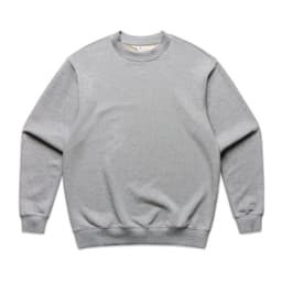 A grey jumper with a crew neckline and long sleeves, featuring a simple design and branding.