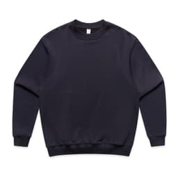 A navy jumper with a round neck and long sleeves, featuring a solid design and a logo.