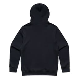 A navy hoodie featuring a large hood and long sleeves. The back is plain without any additional details.