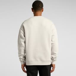 A light grey sweater with a relaxed fit, featuring a plain back and long sleeves. It has a small logo on the back.