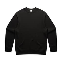 A black jumper featuring a classic crew neck design and long sleeves. It has a logo on the inside.