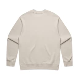A beige jumper with long sleeves and a crew neck, featuring a plain back and ribbed cuffs.
