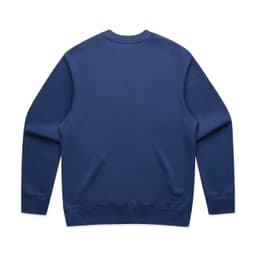 A navy blue sweater with long sleeves and a round neckline, featuring a plain back and ribbed cuffs.