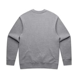 A grey jumper with a crew neck and long sleeves, featuring a plain back design and ribbed cuffs.