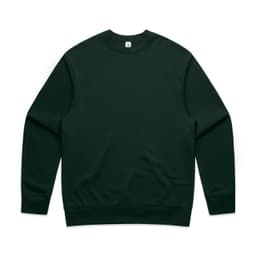 A dark green jumper with a crew neck and long sleeves, featuring a plain design and a logo.