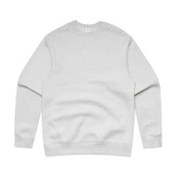 A grey crew jumper with long sleeves and a plain design. It features a branding logo.