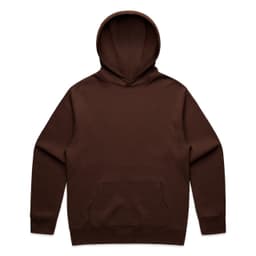 A brown hoodie featuring a hood and a front pocket, with a simple design and no visible branding.