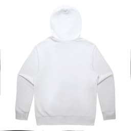 A white hoodie featuring a spacious hood and long sleeves, with a plain back design.