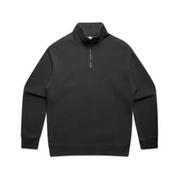 A black half-zip jacket with long sleeves and a high collar, featuring a zippered neckline and a logo.