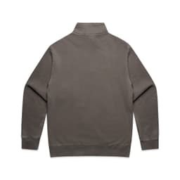 A faded olive green half zip jacket with a standing collar and long sleeves, featuring a branding logo.