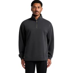 A dark grey half-zip jacket featuring a relaxed fit, with a high collar and no visible logos.