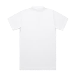 A white polo shirt featuring a back view, complete with a collar and a small logo.