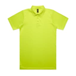 A bright lime green polo shirt with a classic collar and short sleeves, featuring a logo.