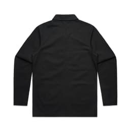 A black Chore Jacket with a collared neckline and long sleeves, featuring a logo on the fabric.