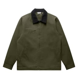 A green canvas cord collar jacket with a black collar, featuring a zip pocket. It has a simple, unbranded design.