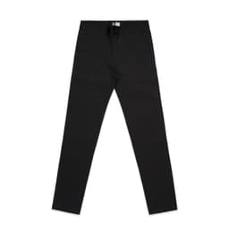 Black slacks with a fitted design, featuring a waistband and a logo. Suitable for casual or smart attire.