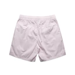 Light pink beach shorts with an elastic waistband, featuring a simple design and no visible branding.