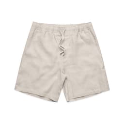 Linen shorts in a light beige colour with an elastic waistband and drawstring. Features side pockets.