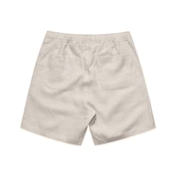 Linen shorts in a light beige colour featuring an elastic waistband and two back pockets.