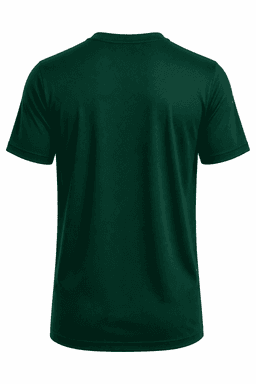 A dark green T-shirt with a classic crew neck and short sleeves, featuring a branded logo.
