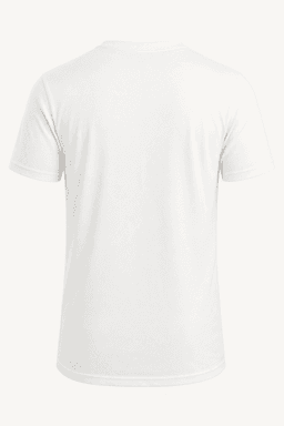 A white t-shirt with a simple design and no visible graphics or text. It features short sleeves and a round neckline.