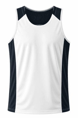 A white and navy singlet with a crew neck and contrasting side panels, featuring a logo.