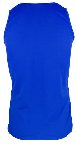 A blue men's singlet with a fitted design, featuring a logo on the back. Perfect for casual wear.