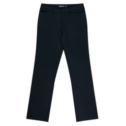 Classic black pants with a straight-leg design, featuring a waistband and front pockets. Includes a logo on the waistband.