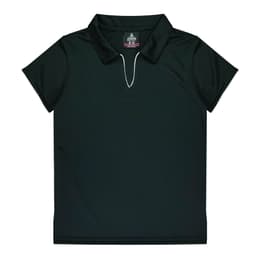 A dark green polo shirt with a collar and a white accent detail. It has a logo on the inner label.