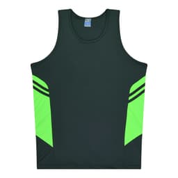 A green singlet featuring neon yellow panels on the sides, with a logo on the front.