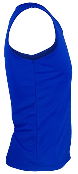 A blue men's singlet featuring a fitted design and a logo on the side.