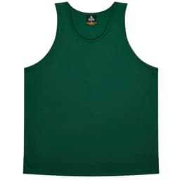 A green singlet with a round neckline, featuring a label with branding. The fabric appears smooth and casual.