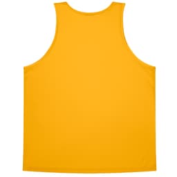 A plain yellow singlet featuring a branding logo, designed for kids.