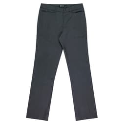 A pair of grey women's classic pants with a straight leg design, featuring front pockets and a waistband.