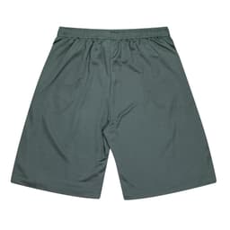 A pair of green kids' sports shorts with an elastic waistband and a simple design. Features a logo.