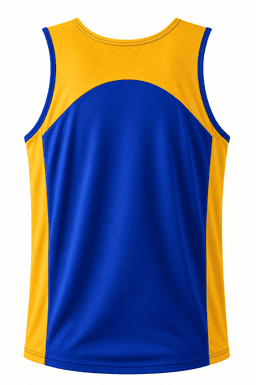 A blue and yellow men's singlet featuring a sporty design and a logo.