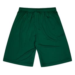 Green kids' sports shorts with an elastic waistband and a simple, sleek design. Includes a logo.