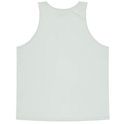 A light green singlet with a smooth back design, featuring branding at the neckline.