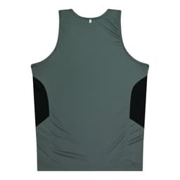 A green singlet with black side panels and a logo. Suitable for kids, made from lightweight material.