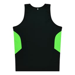 A black singlet with vibrant green sides, featuring a logo. Ideal for kids' casual wear.