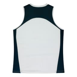 A singlet top in white and navy, featuring a logo, with a sporty design and a comfortable fit.