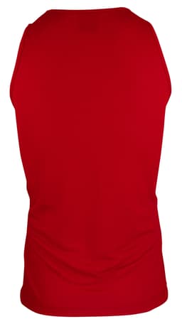 A red men's singlet featuring a simple design and no visible branding on the back.