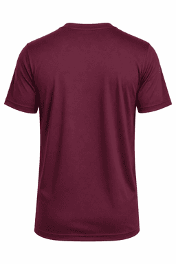 A maroon T-shirt displayed from the back, featuring a smooth fabric finish and no visible design elements.
