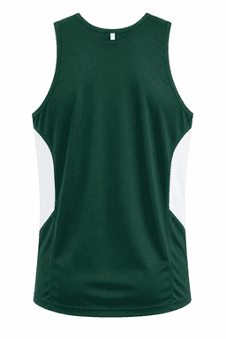 A green men's singlet with white side panels and a logo on the front. Suitable for sports or casual wear.