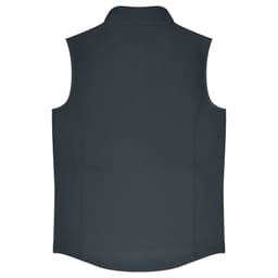 A dark grey men's vest with a high collar and no sleeves, featuring a branded logo.