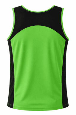 A bright green singlet with black accents on the shoulders and back, featuring a logo.