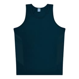 A navy blue singlet featuring a simple design with side panel detailing and a small logo.